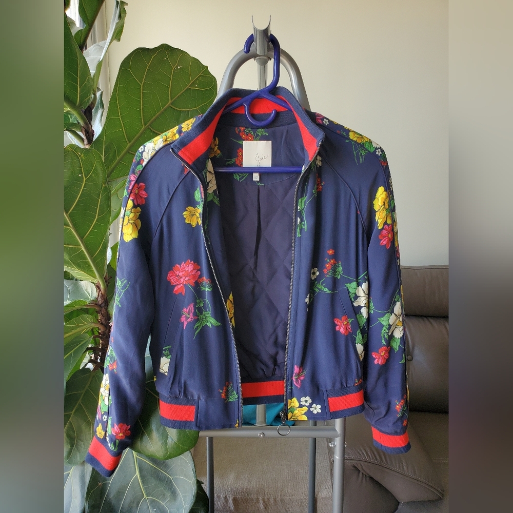Joie Floral-print 100% Silk Crepe De Chine Bomber Jacket